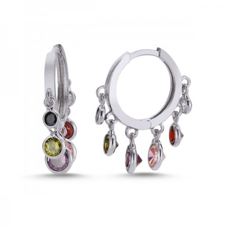 Cercei rotunzi argint 925 rodiat cu zirconii multicolore - Be Elegant ETU0045 [0]